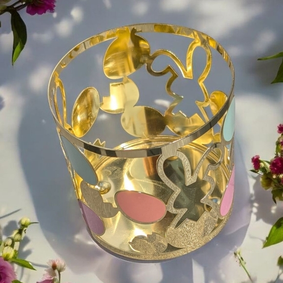 Yankee Candle Large Jar Holder J/H EASTER EGGS Gold Bunnies (EUC) - Picture 3 of 5